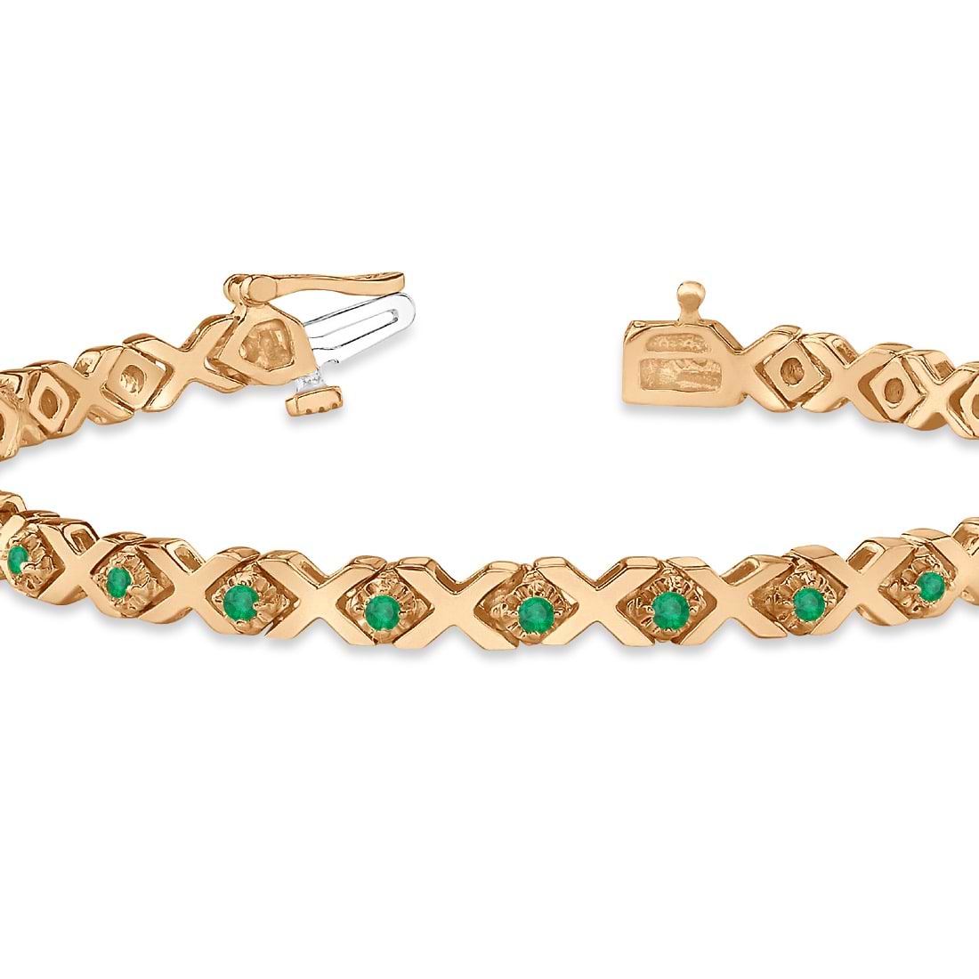 Emerald XOXO Chained Line Bracelet 14k Rose Gold (1.50ct)