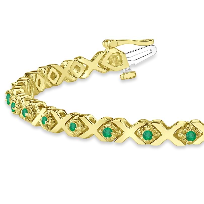Emerald XOXO Chained Line Bracelet 14k Yellow Gold (1.50ct)
