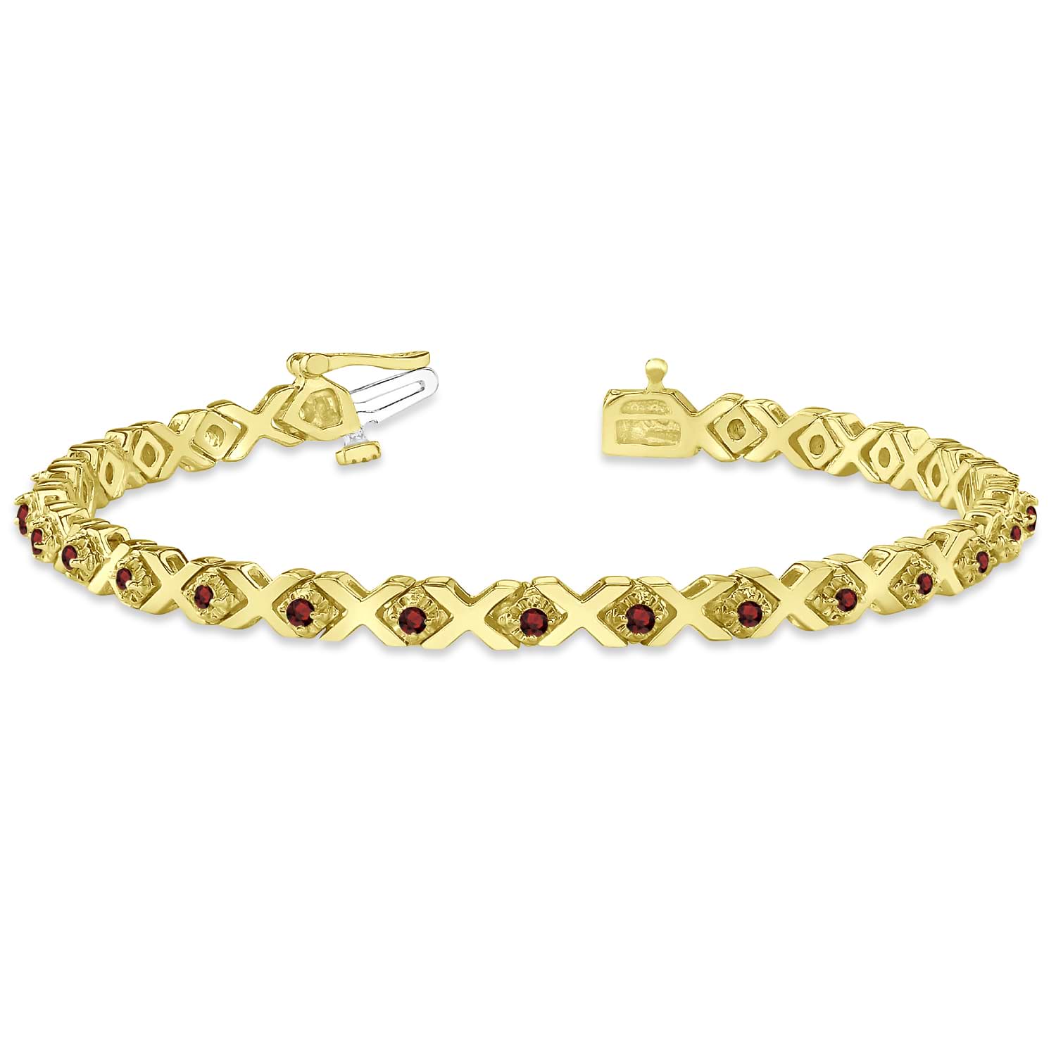 Garnet XOXO Chained Line Bracelet 14k Yellow Gold (1.50ct)