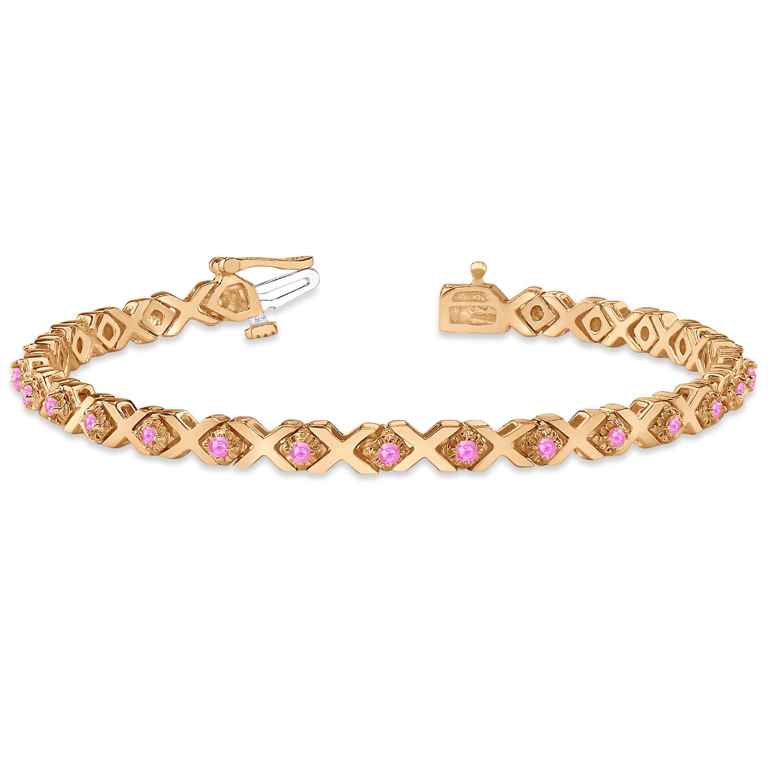 Pink Sapphire XOXO Chained Line Bracelet 14k Rose Gold (1.50ct)