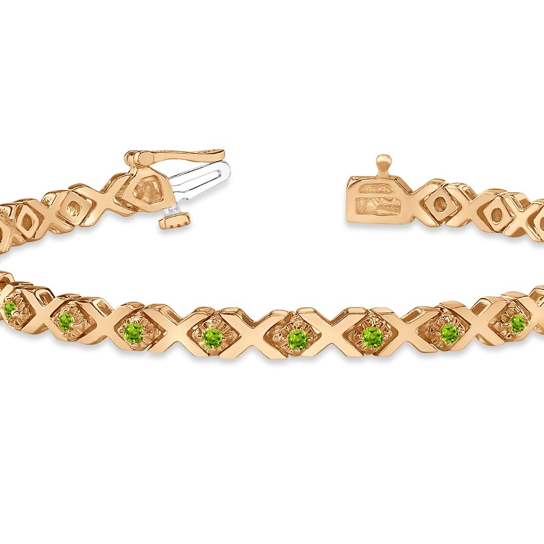 Peridot XOXO Chained Line Bracelet 14k Rose Gold (1.50ct)