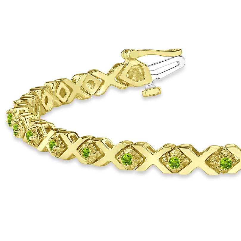 Peridot XOXO Chained Line Bracelet 14k Yellow Gold (1.50ct)