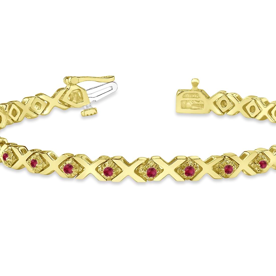 Ruby XOXO Chained Line Bracelet 14k Yellow Gold (1.50ct)