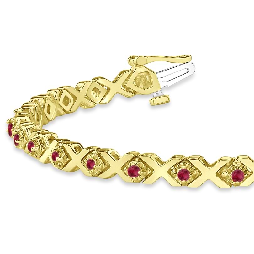 Ruby XOXO Chained Line Bracelet 14k Yellow Gold (1.50ct)