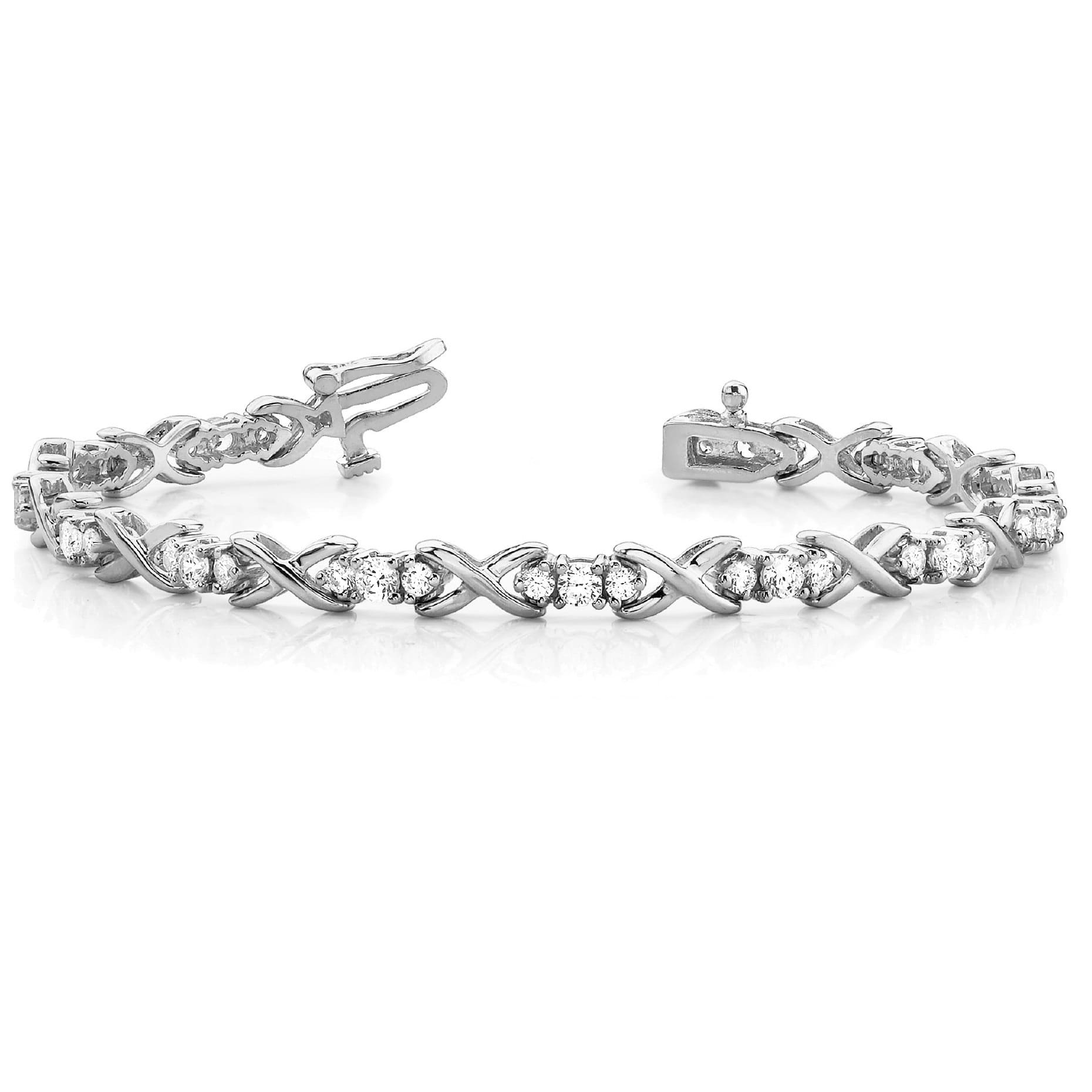 Diamond XOXO Twisted Three Stone Link Bracelet 14k White Gold (1.95ct)