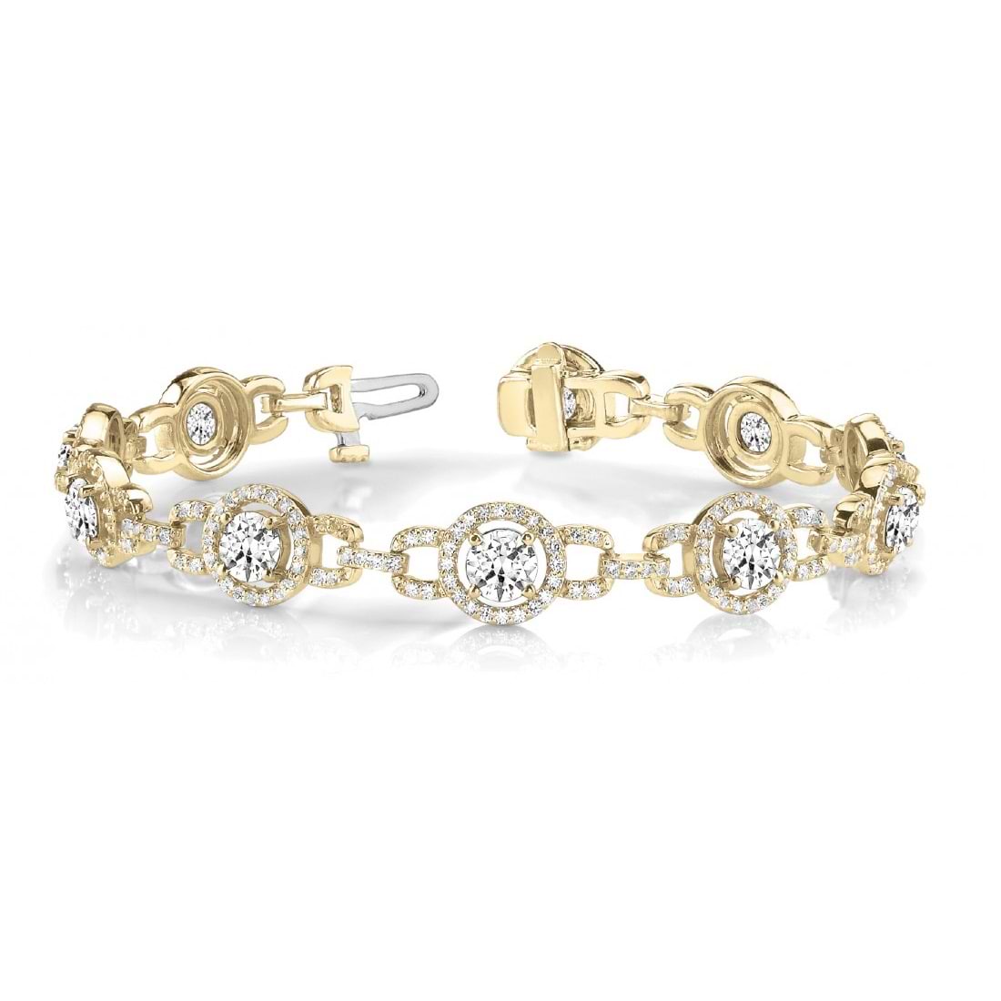 Luxury Halo Lab Diamond Halo Link Bracelet 14k Yellow Gold (5.00ct)