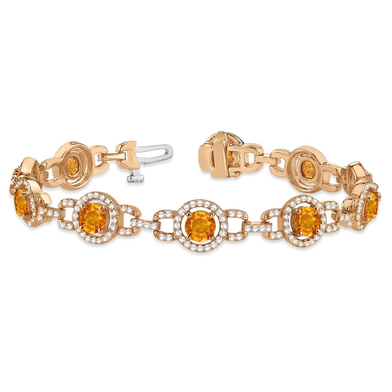 Luxury Halo Citrine & Diamond Link Bracelet 14k Rose Gold (8.00ct)