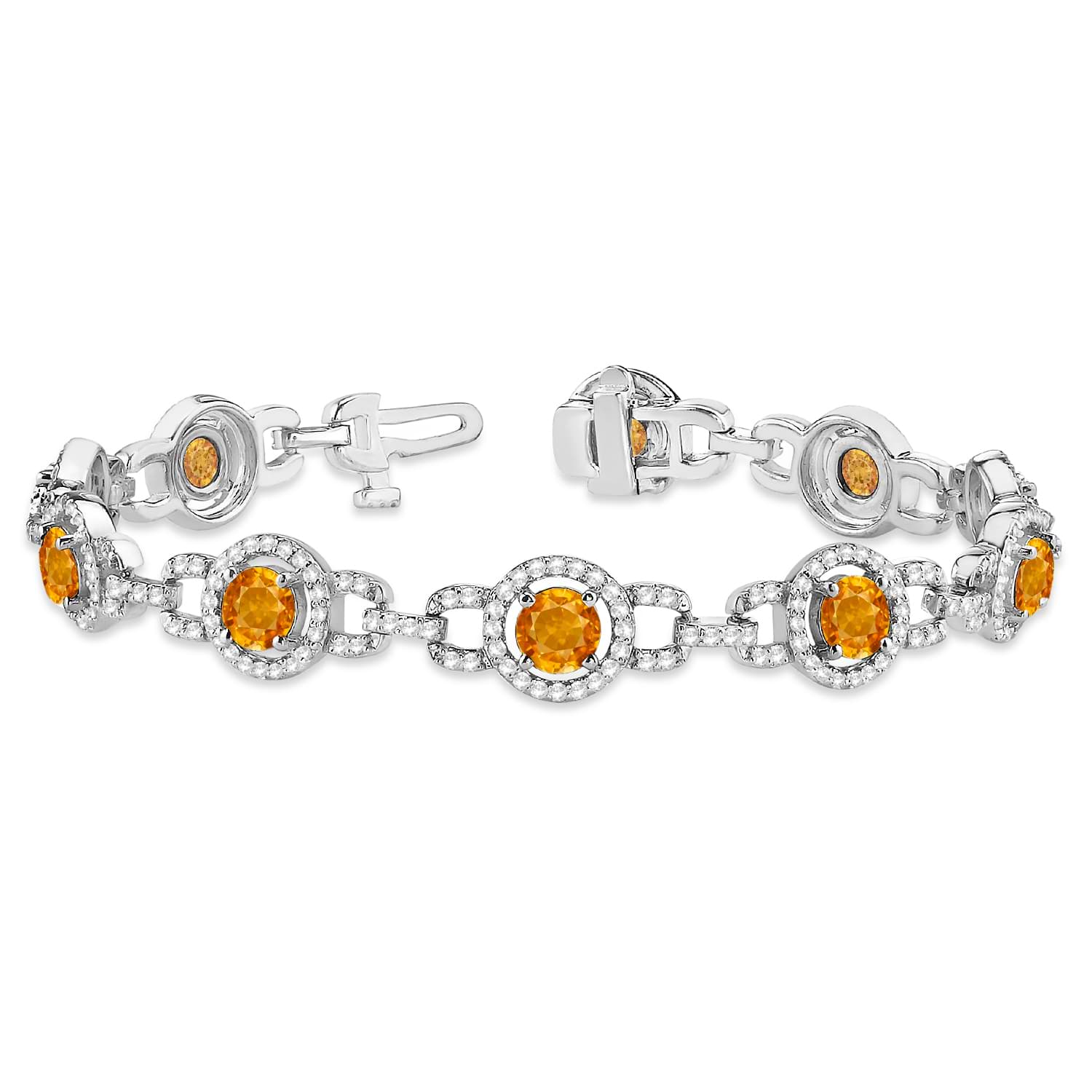 Luxury Halo Citrine & Diamond Link Bracelet 14k White Gold (8.00ct)