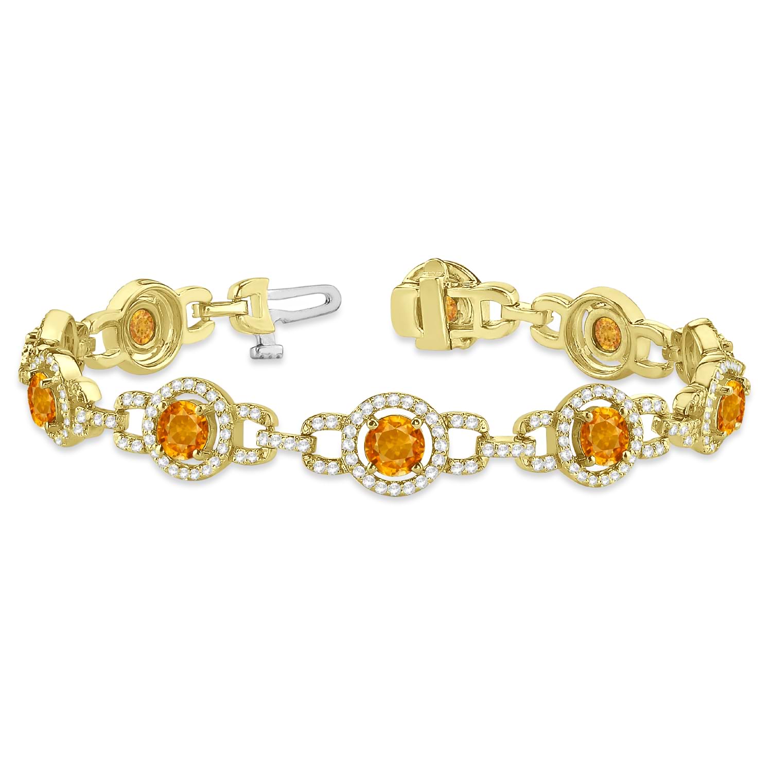 Luxury Halo Citrine & Diamond Link Bracelet 14k Yellow Gold (8.00ct)
