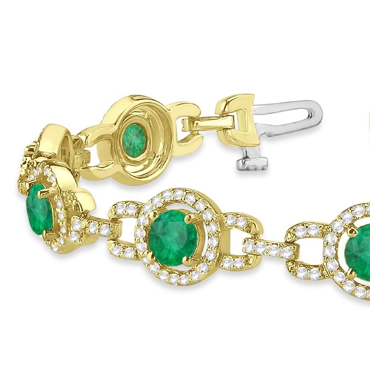 Luxury Halo Emerald & Diamond Link Bracelet 18k Yellow Gold (8.00ct)