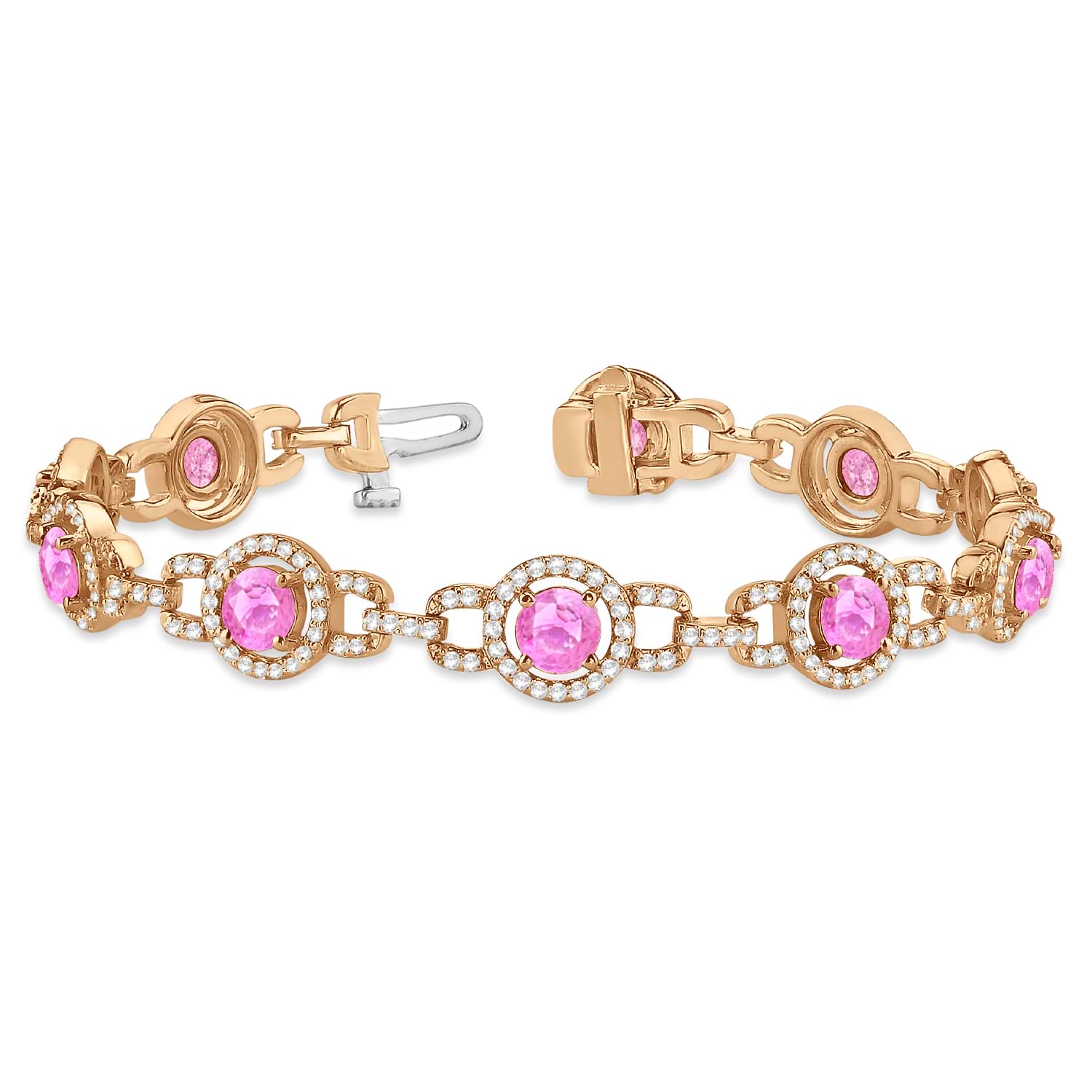 Pink Sapphire Halo Luxury Link Bracelet 14k Rose Gold (8.00ct)