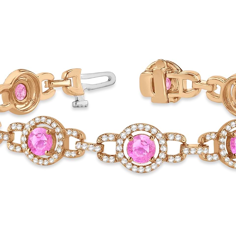 Pink Sapphire Halo Luxury Link Bracelet 14k Rose Gold (8.00ct)