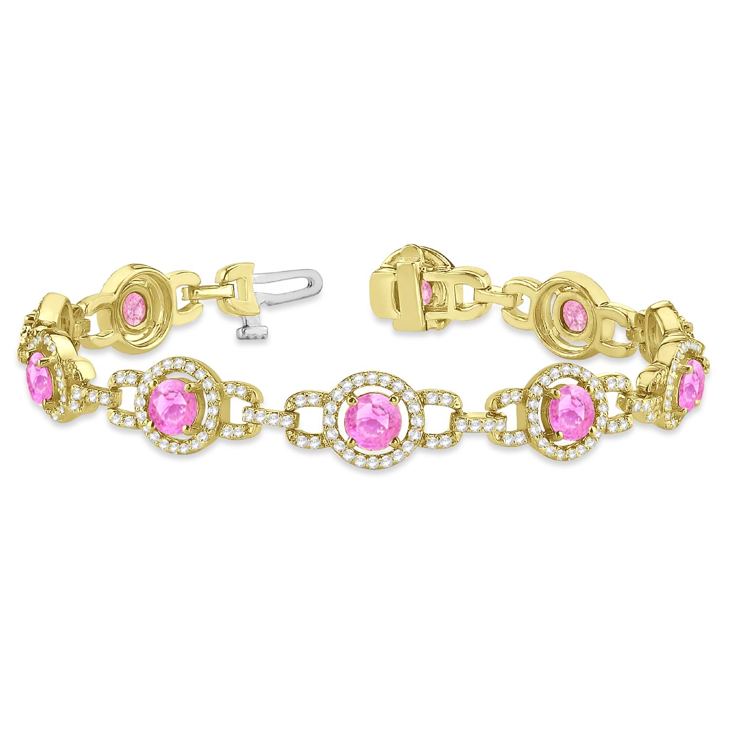 Pink Sapphire Halo Luxury Link Bracelet 14k Yellow Gold (8.00ct)