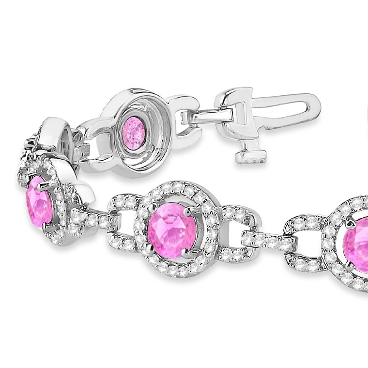 Pink Sapphire Halo Luxury Link Bracelet 18k White Gold (8.00ct)