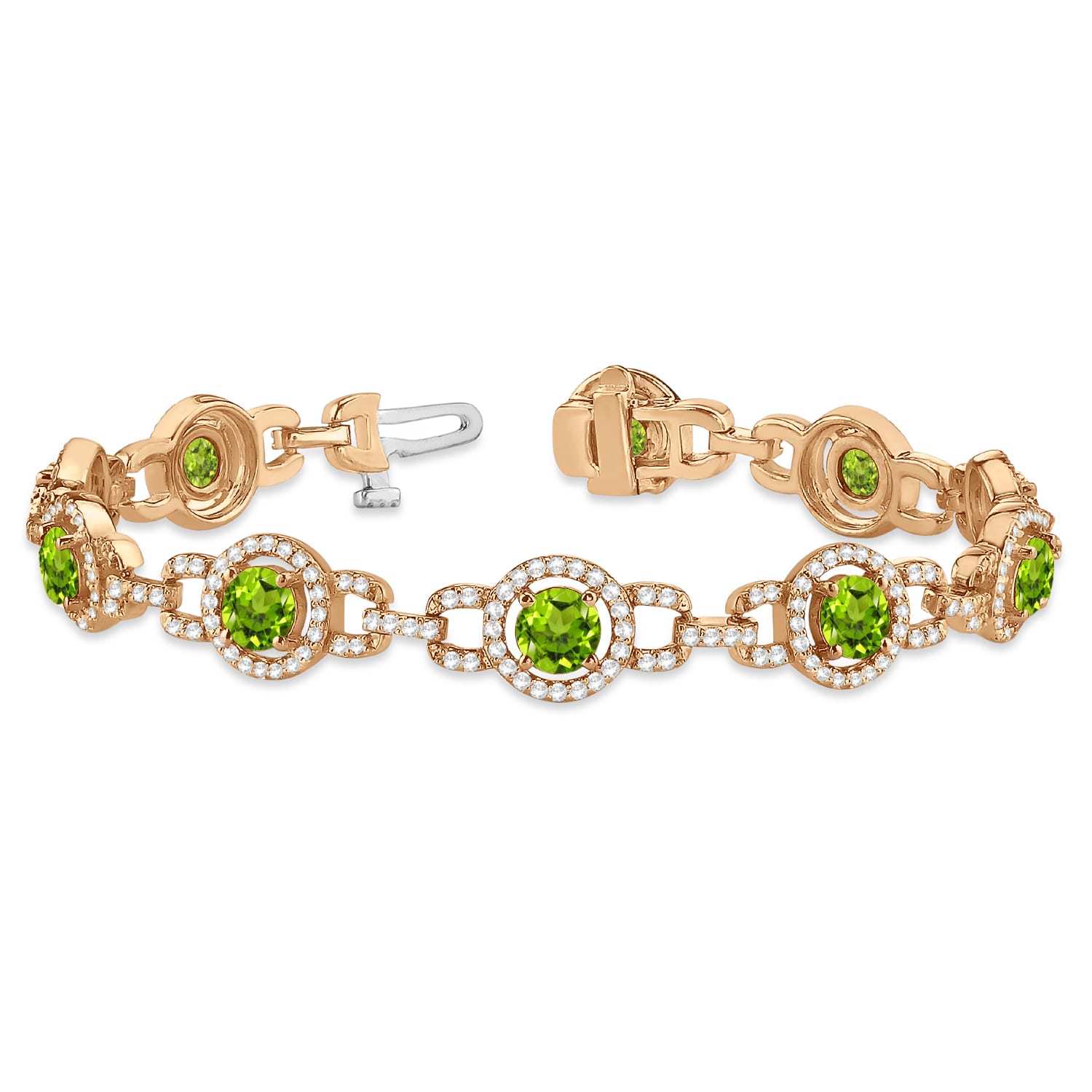 Luxury Halo Peridot & Diamond Link Bracelet 14k Rose Gold (8.00ct)