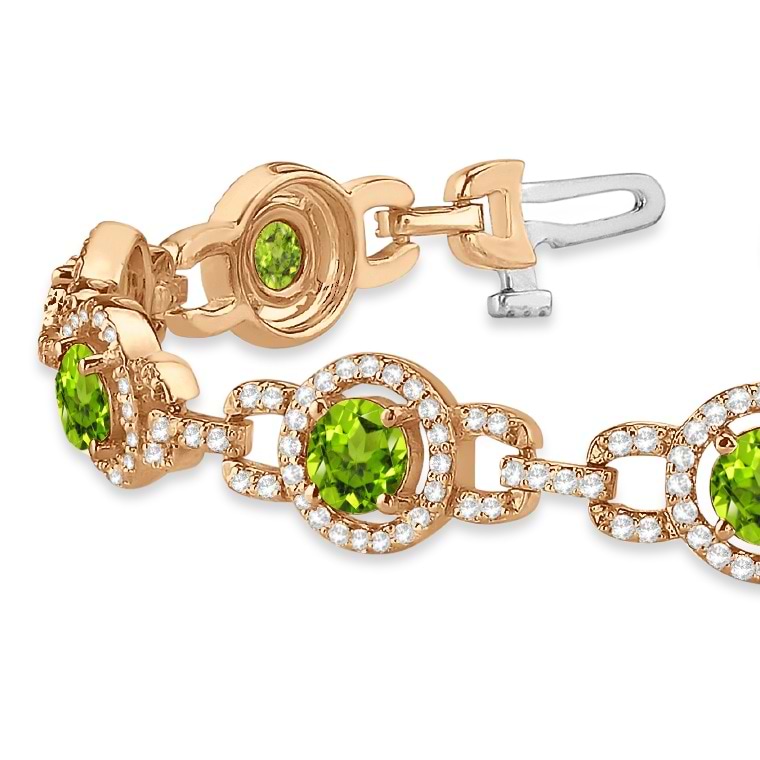 Luxury Halo Peridot & Diamond Link Bracelet 14k Rose Gold (8.00ct)