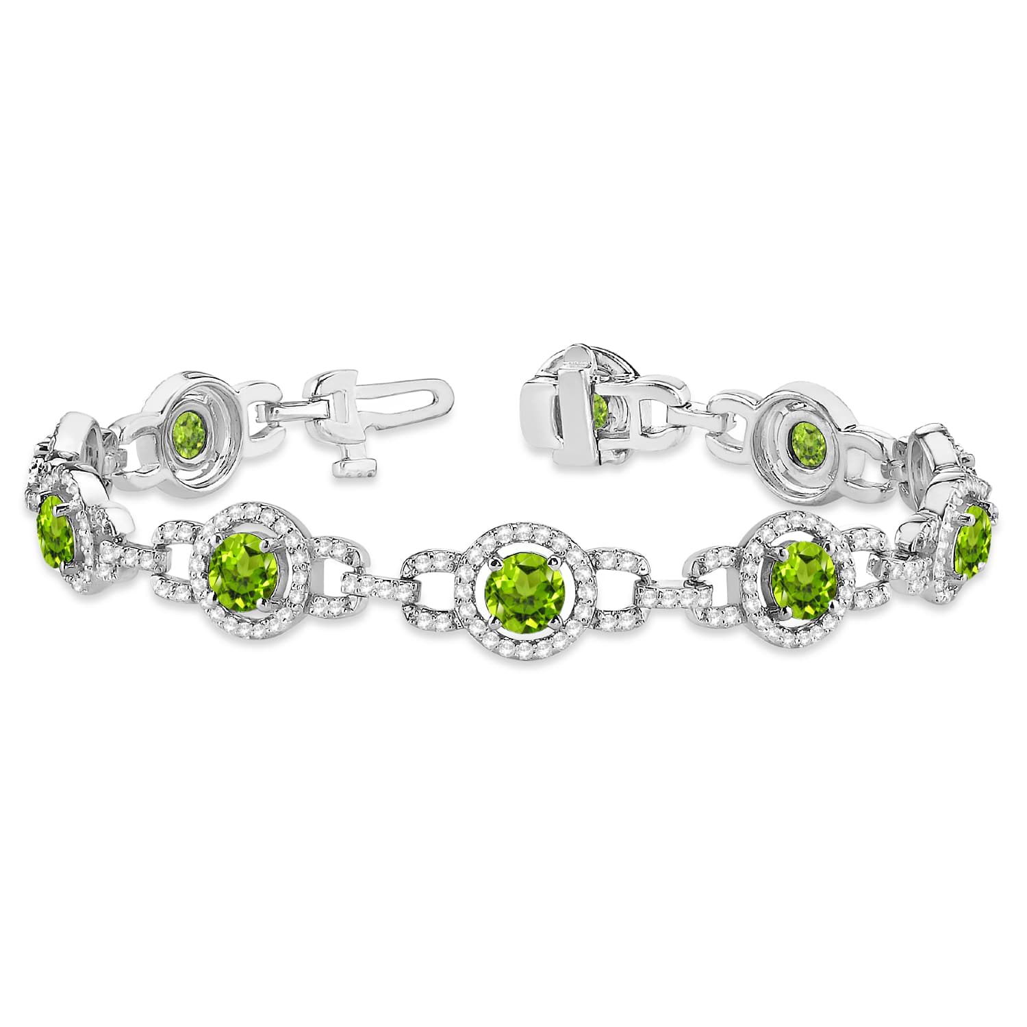Luxury Halo Peridot & Diamond Link Bracelet 14k White Gold (8.00ct)