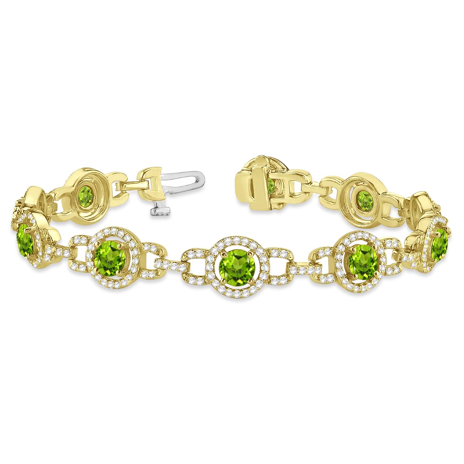 Luxury Halo Peridot & Diamond Link Bracelet 14k Yellow Gold (8.00ct)