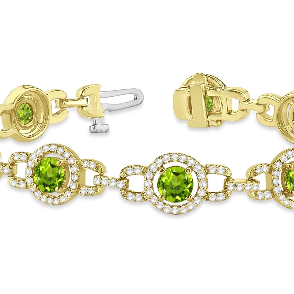 Luxury Halo Peridot & Diamond Link Bracelet 18k Yellow Gold (8.00ct)
