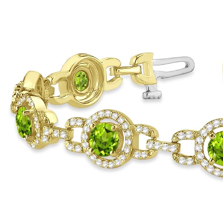 Luxury Halo Peridot & Diamond Link Bracelet 18k Yellow Gold (8.00ct)
