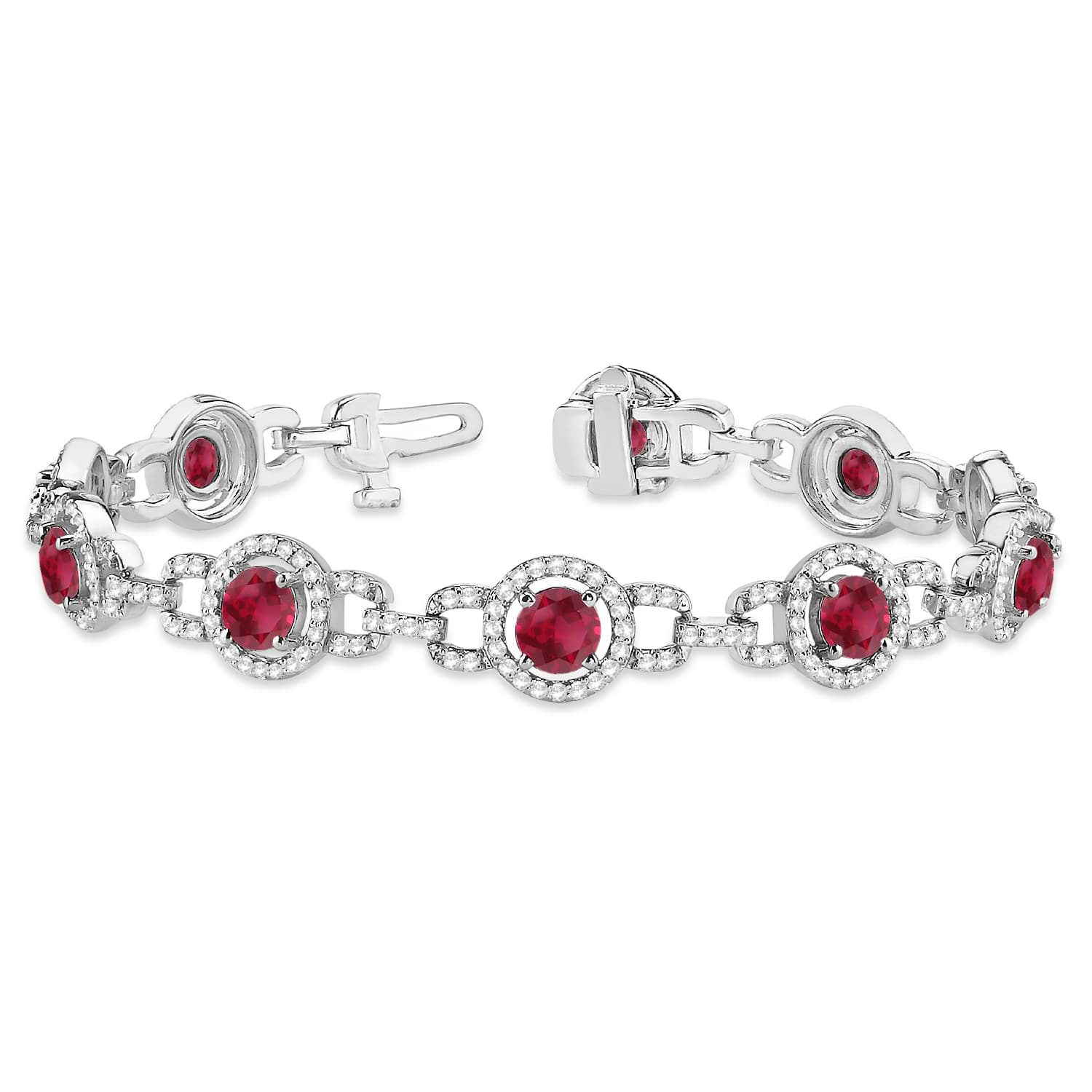 Luxury Halo Ruby & Diamond Link Bracelet 18k White Gold (8.00ct)