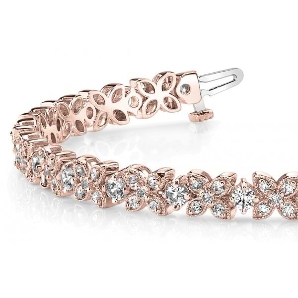 Diamond Floral Style Tennis Bracelet 18k Rose Gold (4.16ct)