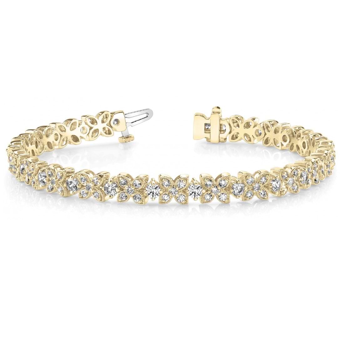 Diamond Floral Style Tennis Bracelet 18k Yellow Gold (4.16ct)