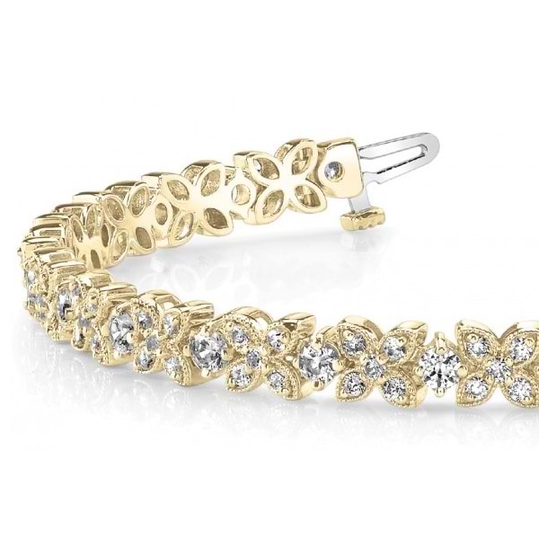 Diamond Floral Style Tennis Bracelet 18k Yellow Gold (4.16ct)