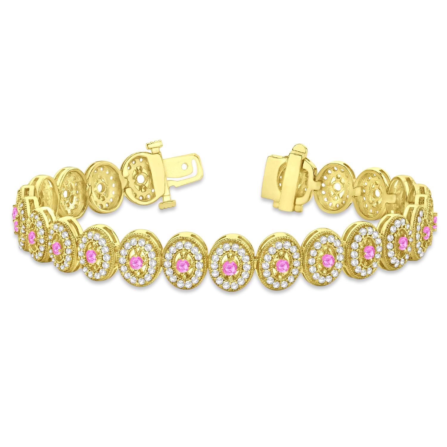 Pink Sapphire Halo Vintage Bracelet 18k Yellow Gold (6.00ct)