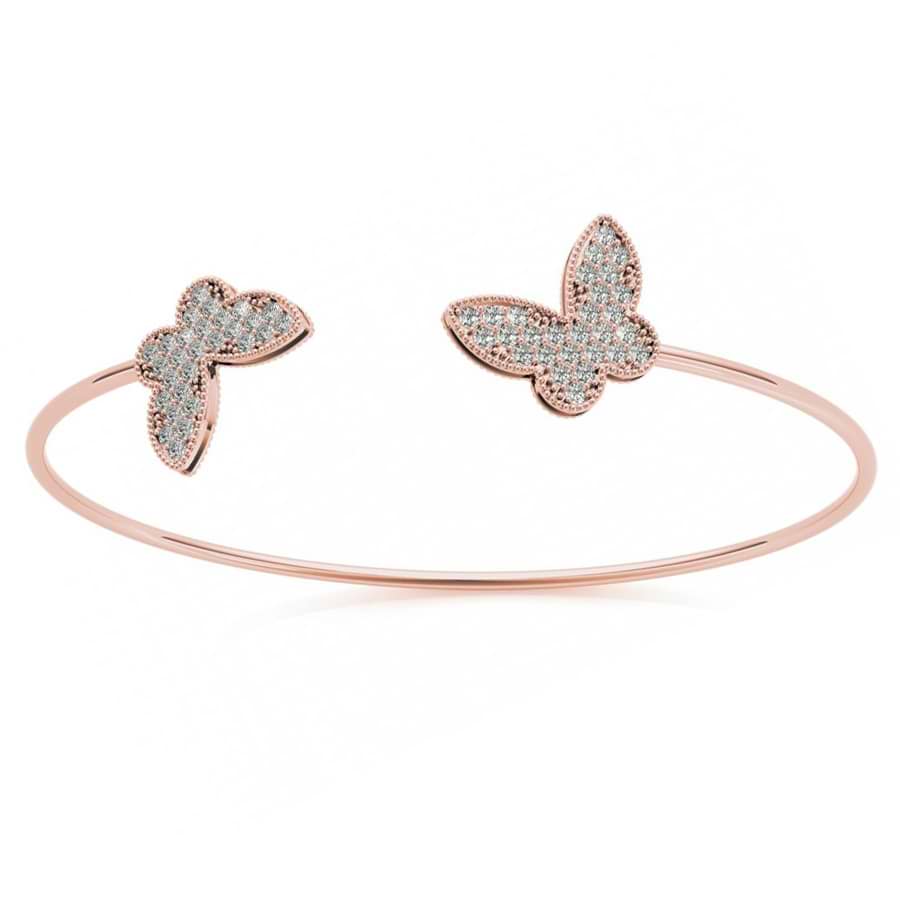 Diamond Butterfly Pave Bangle Bracelet 14k Rose Gold (0.60ct)