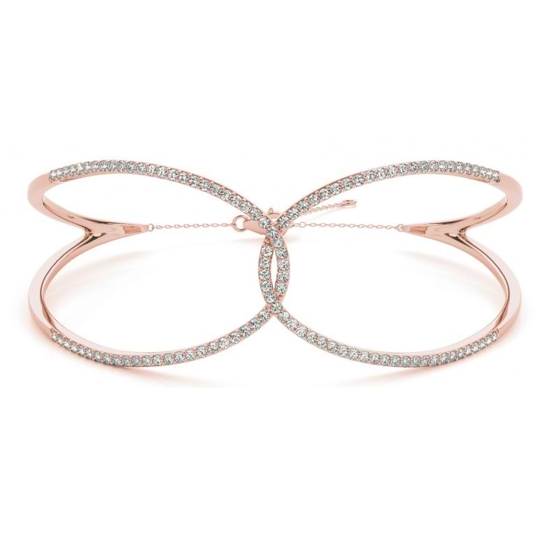 Diamond Butterfly Bangle Fashion Bracelet 14k Rose Gold (0.64ct)