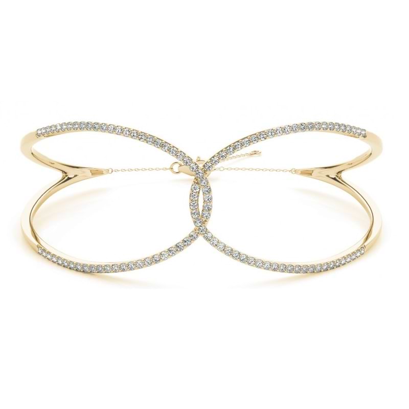 Diamond Butterfly Bangle Fashion Bracelet 14k Yellow Gold (0.64ct)