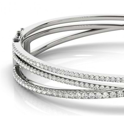 Diamond Multi-Row Bangle Bracelet 14k White Gold (2.27ct)