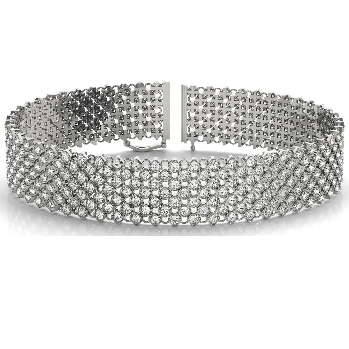 Diamond Multi-Row Wide Luxury Bridal Bracelet 18k White Gold (4.16ct)