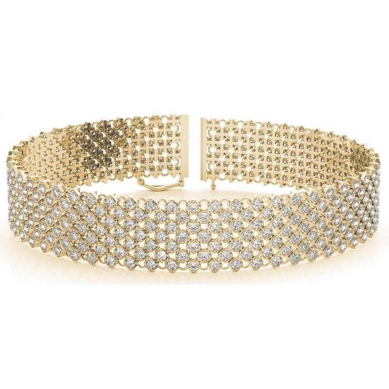 Diamond Multi-Row Wide Luxury Bridal Bracelet 18k Yellow Gold (4.16ct)