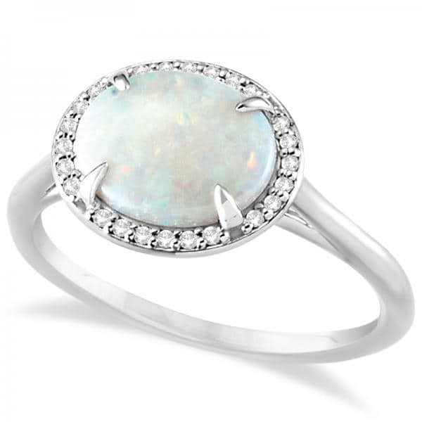 Diamond Accented Halo Opal Fashion Ring 14k White Gold (3.56ct)