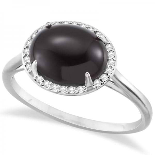 Diamond Accented Halo Onyx Fashion Ring 14k White Gold (3.56ct)