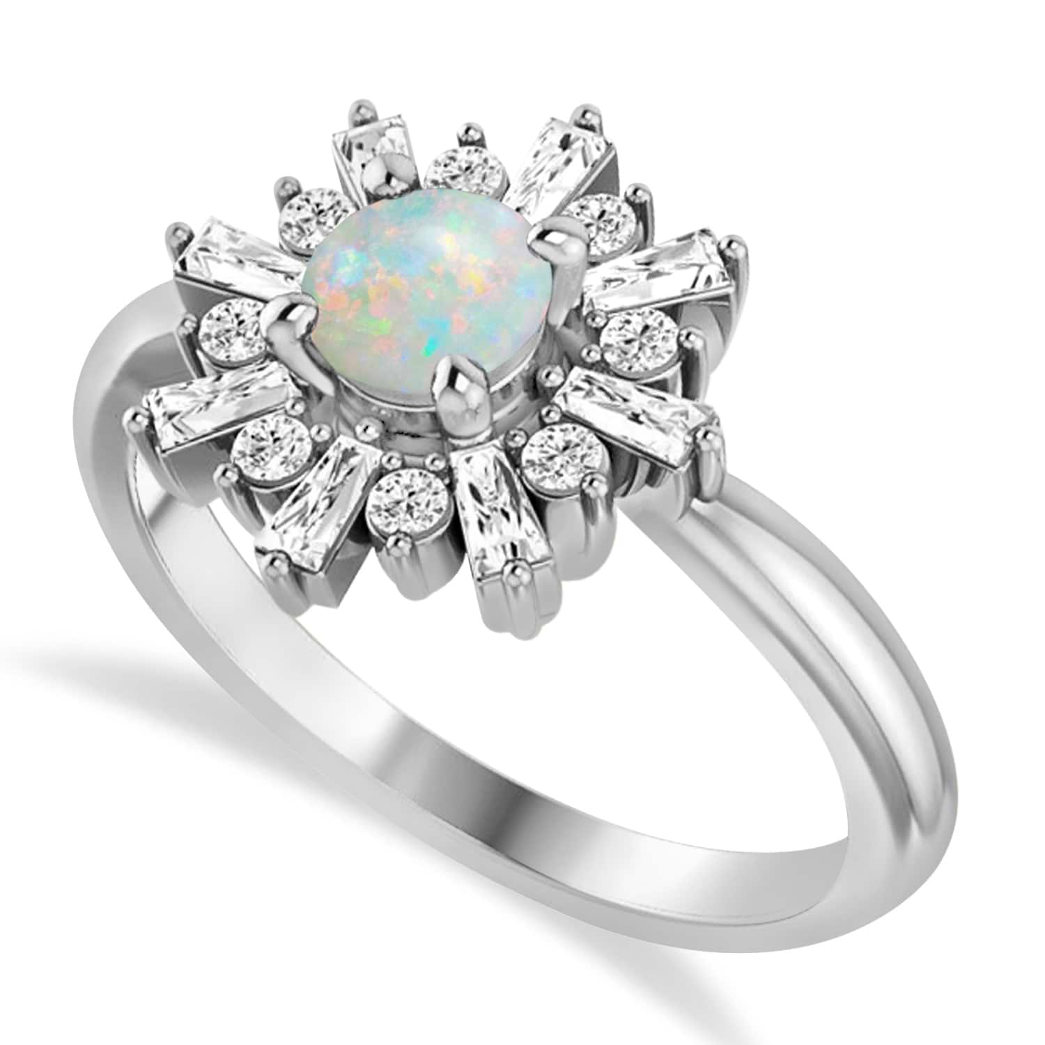 Diamond Opal Halo Ring 14k White Gold (0.90ct)