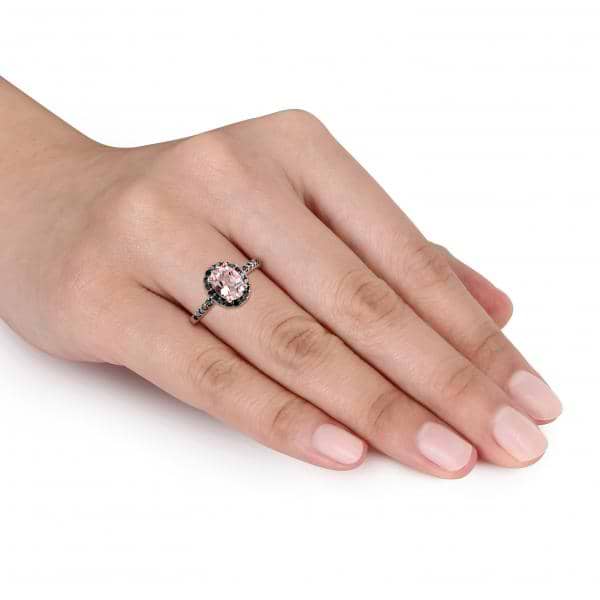 Oval Morganite & Black Diamond Halo Fashion Ring 14k Rose Gold 1.30ct