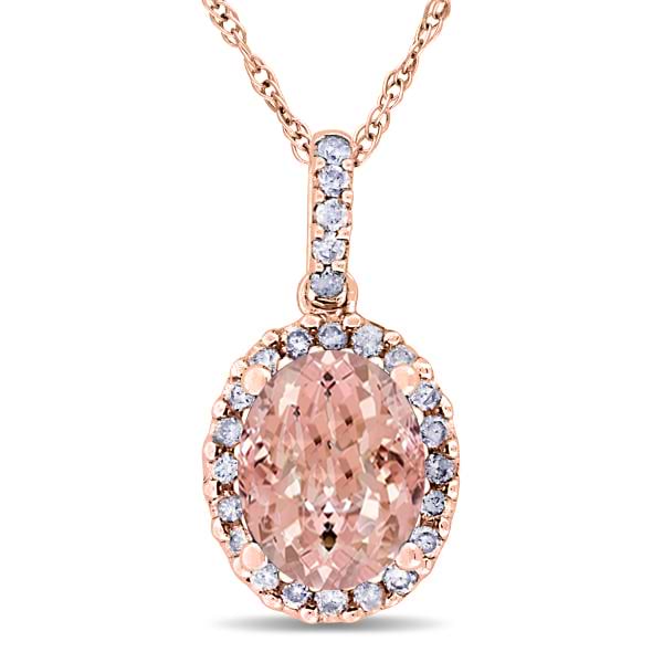 Morganite & Halo Diamond Pendant Necklace in 14k Rose Gold 2.84ct