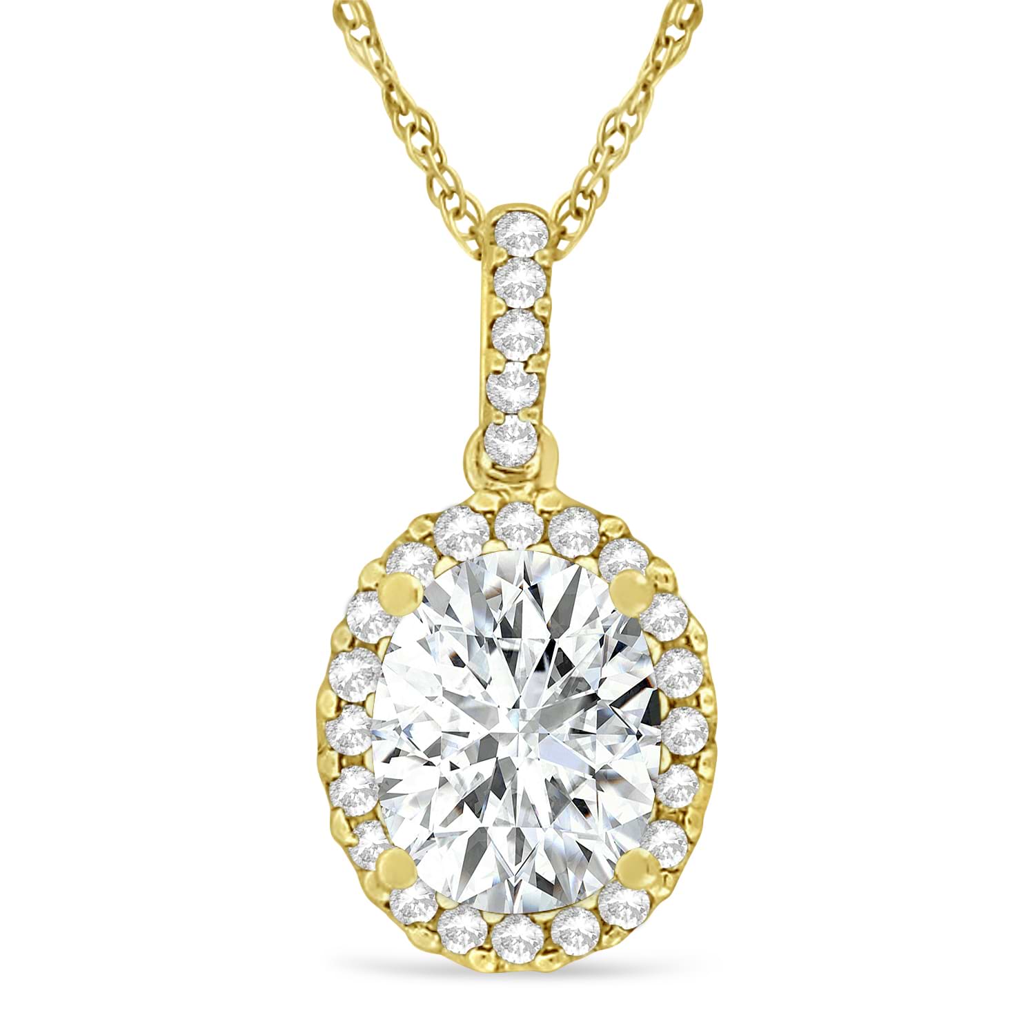 Moissanite & Halo Diamond Pendant Necklace in 14k Yellow Gold 1.91ct