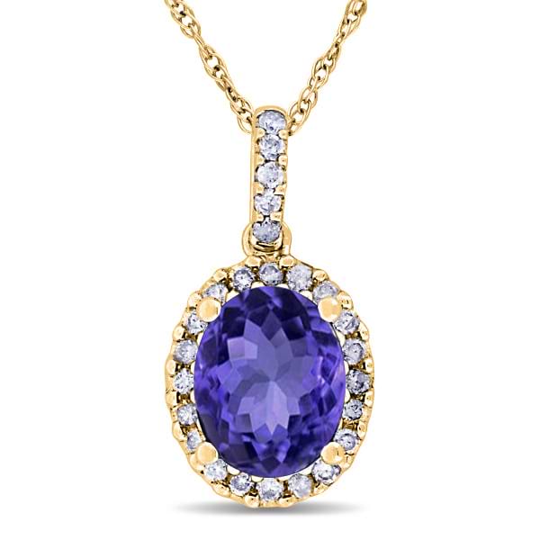 Tanzanite & Halo Diamond Pendant Necklace in 14k Yellow Gold 2.44ct