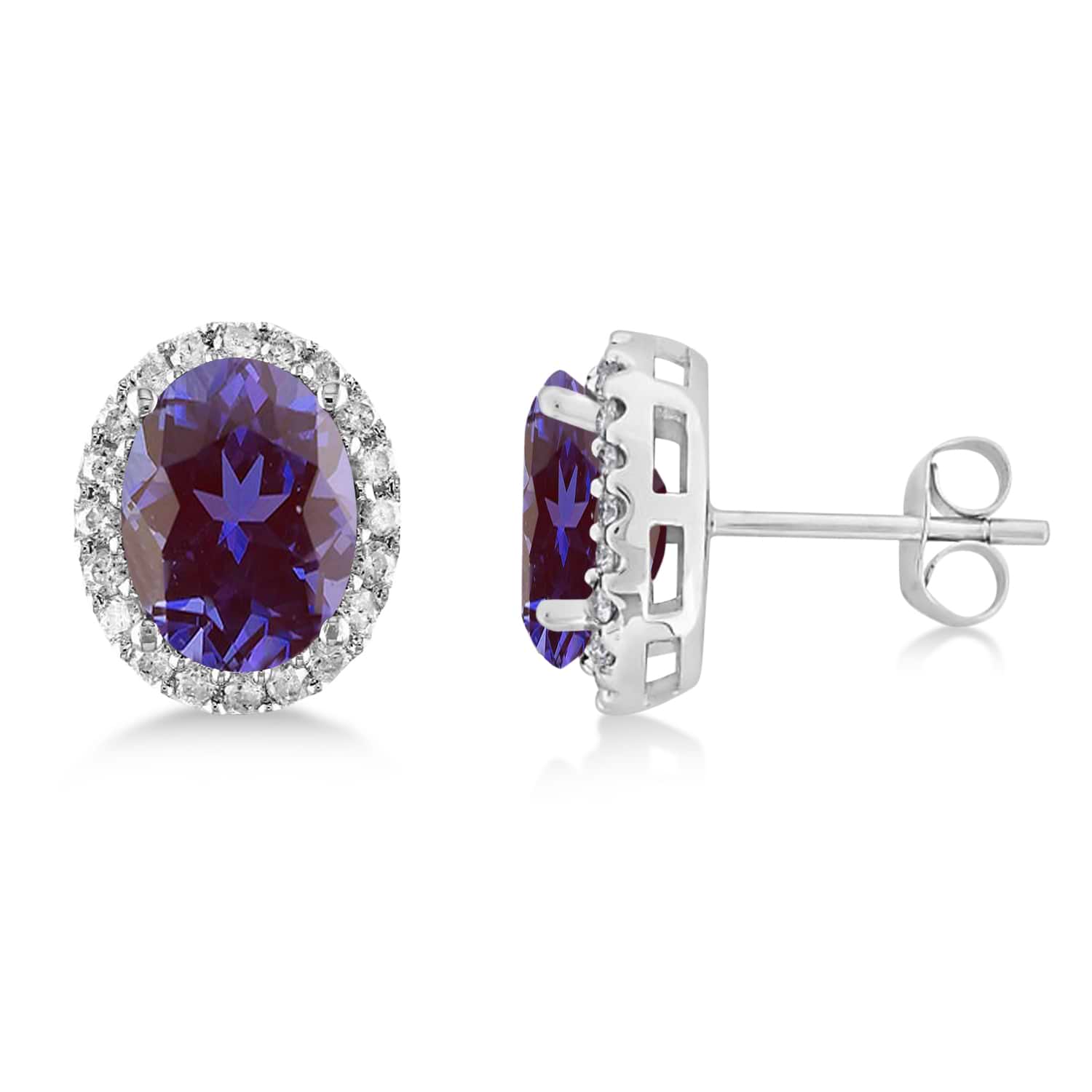 Oval Lab Alexandrite & Halo Diamond Stud Earrings 14k White Gold 3.92ct