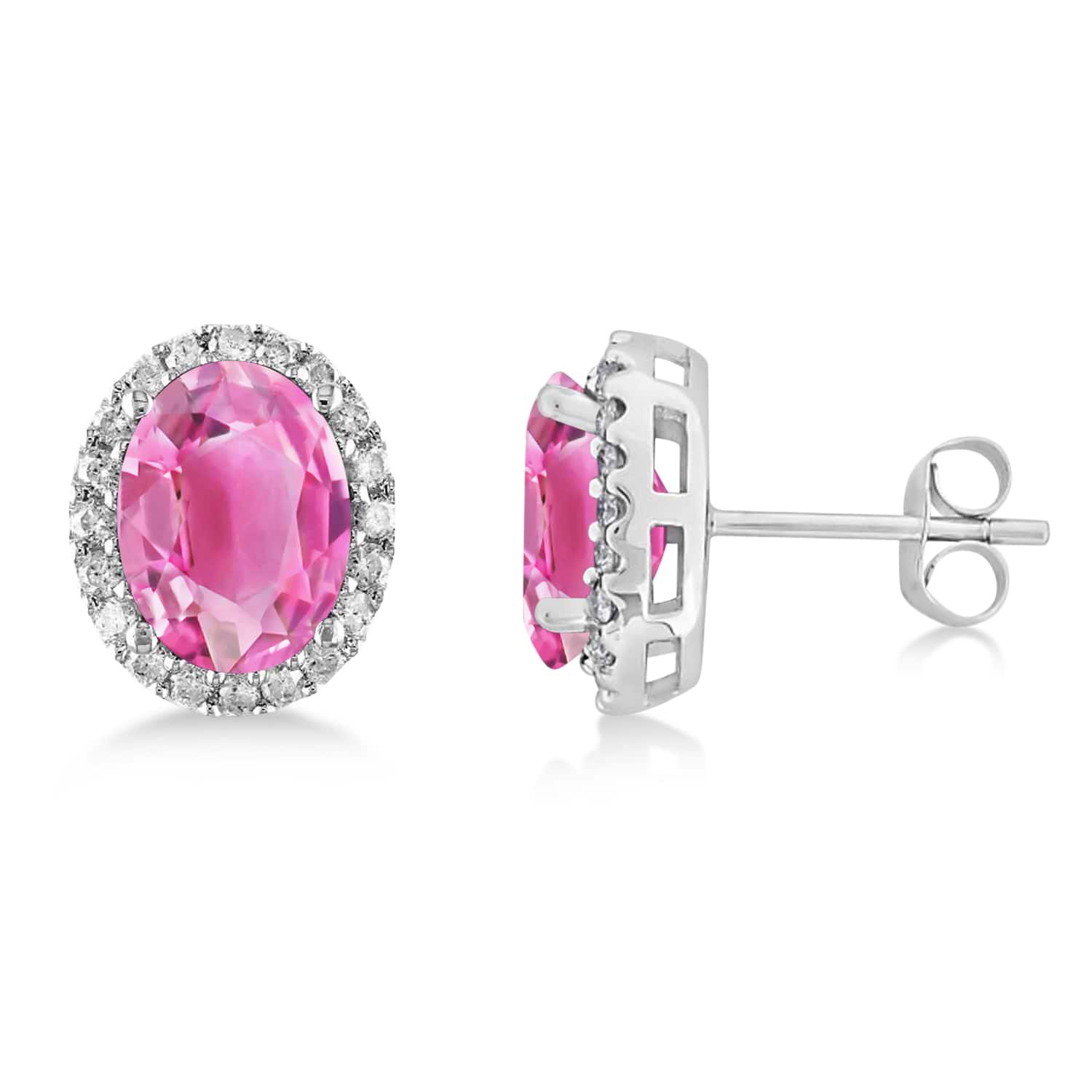 Oval Pink Tourmaline & Halo Diamond Stud Earrings 14k White Gold 5.00ct