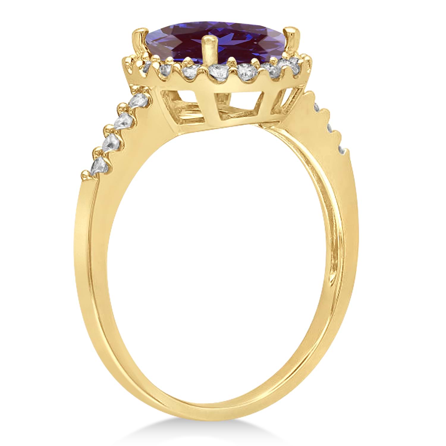 Oval Lab Alexandrite & Halo Diamond Engagement Ring 14k Yellow Gold 2 ...