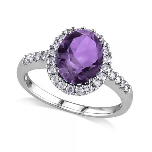 Oval Amethyst & Halo Diamond Engagement Ring 14k White Gold 2.82ct