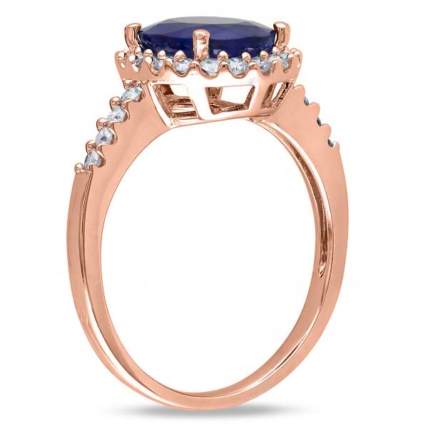 Oval Blue Sapphire & Halo Diamond Engagement Ring 14k Rose Gold 3.92ct ...