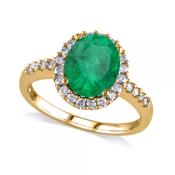 Oval Emerald & Halo Diamond Engagement Ring 14k Yellow Gold 3.02ct - DE529