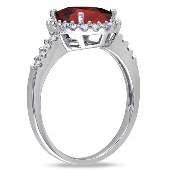 Oval Garnet & Halo Diamond Engagement Ring 14k White Gold 3.22ct