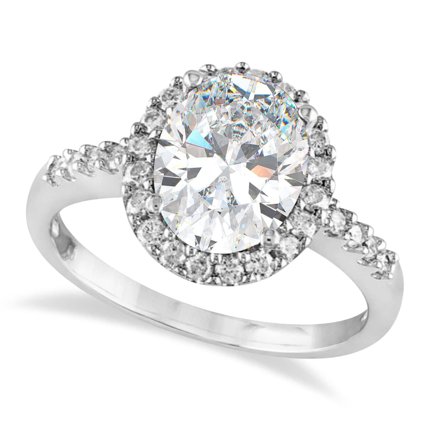 Oval Moissanite & Halo Diamond Engagement Ring 14k White Gold 2.82ct